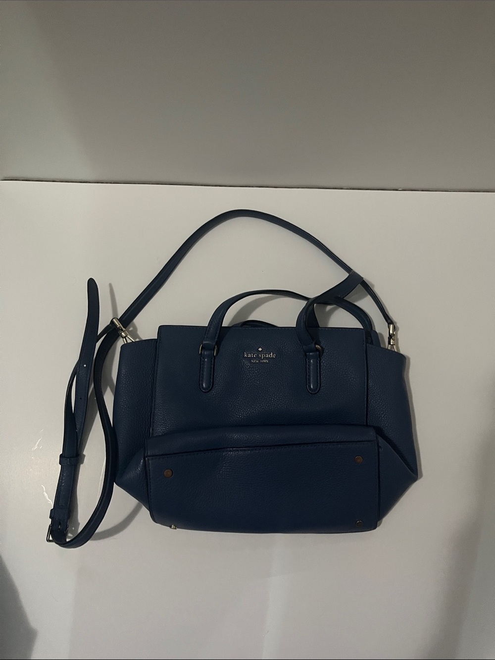 kate spade Navy Pebbled Leather Satchel with Crossbody Strap